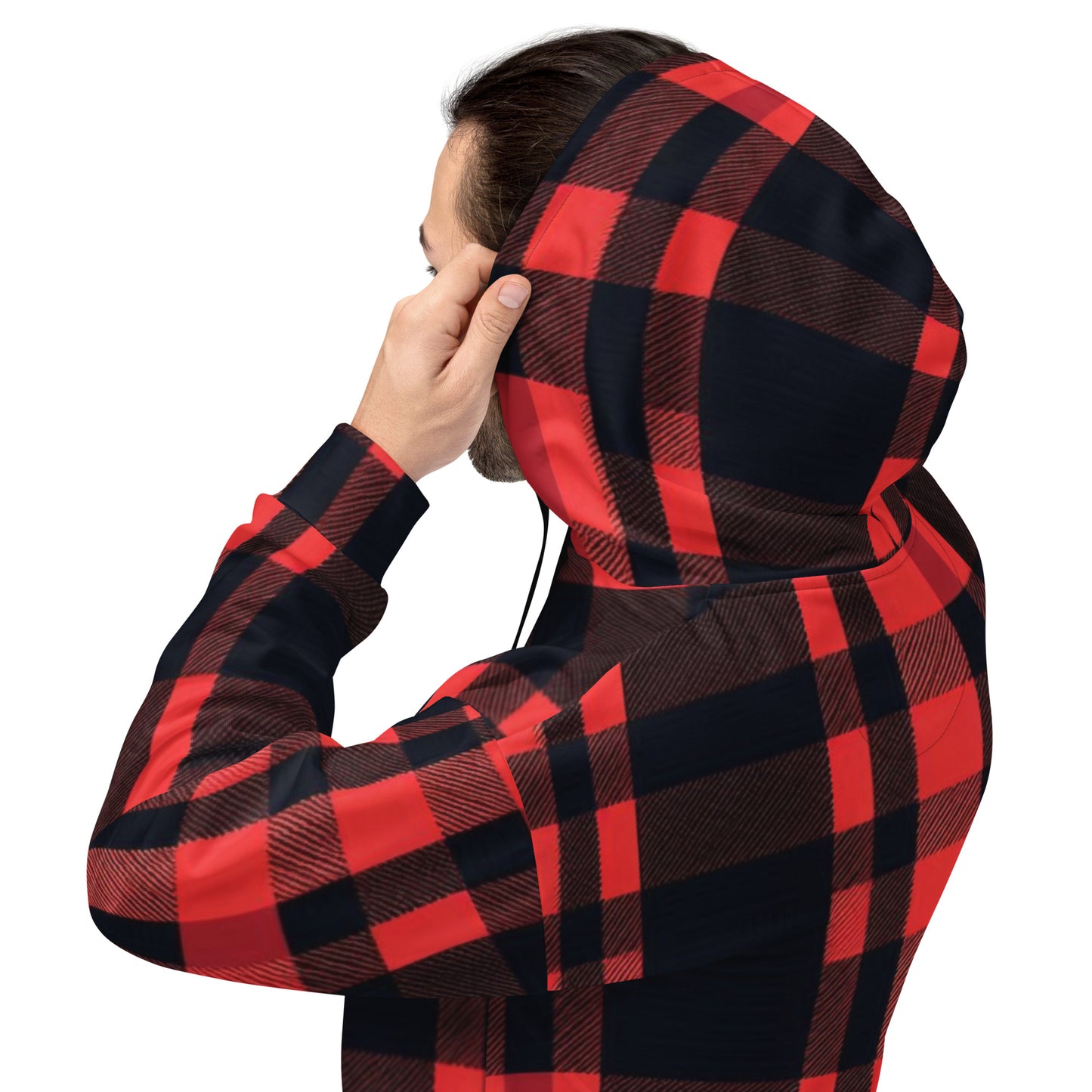 Men's Red and Black Plaid Hoodie