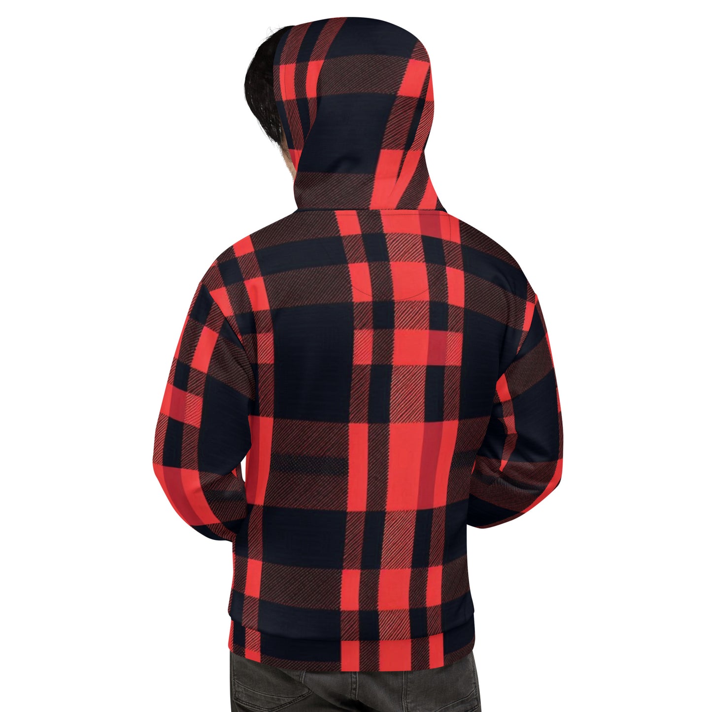 Men's Red and Black Plaid Hoodie