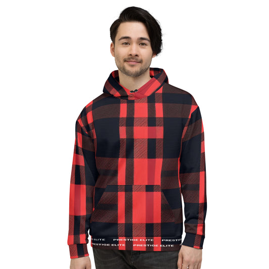 Men's Red and Black Plaid Hoodie