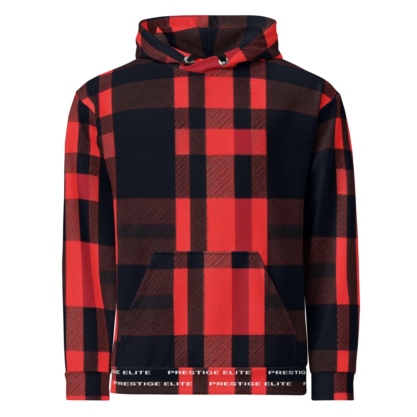 Men's Red and Black Plaid Hoodie