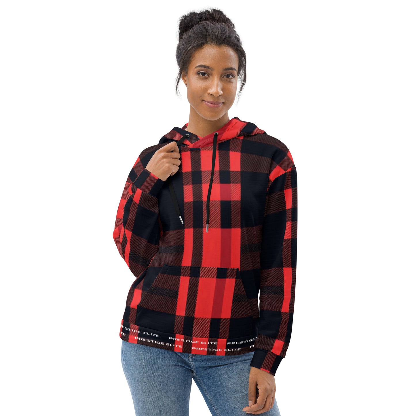 Women's Red and Black Plaid Hoodie