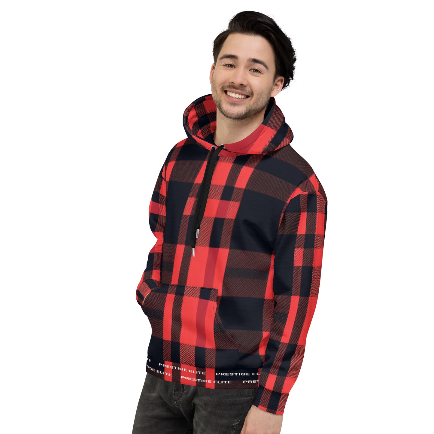 Men's Red and Black Plaid Hoodie