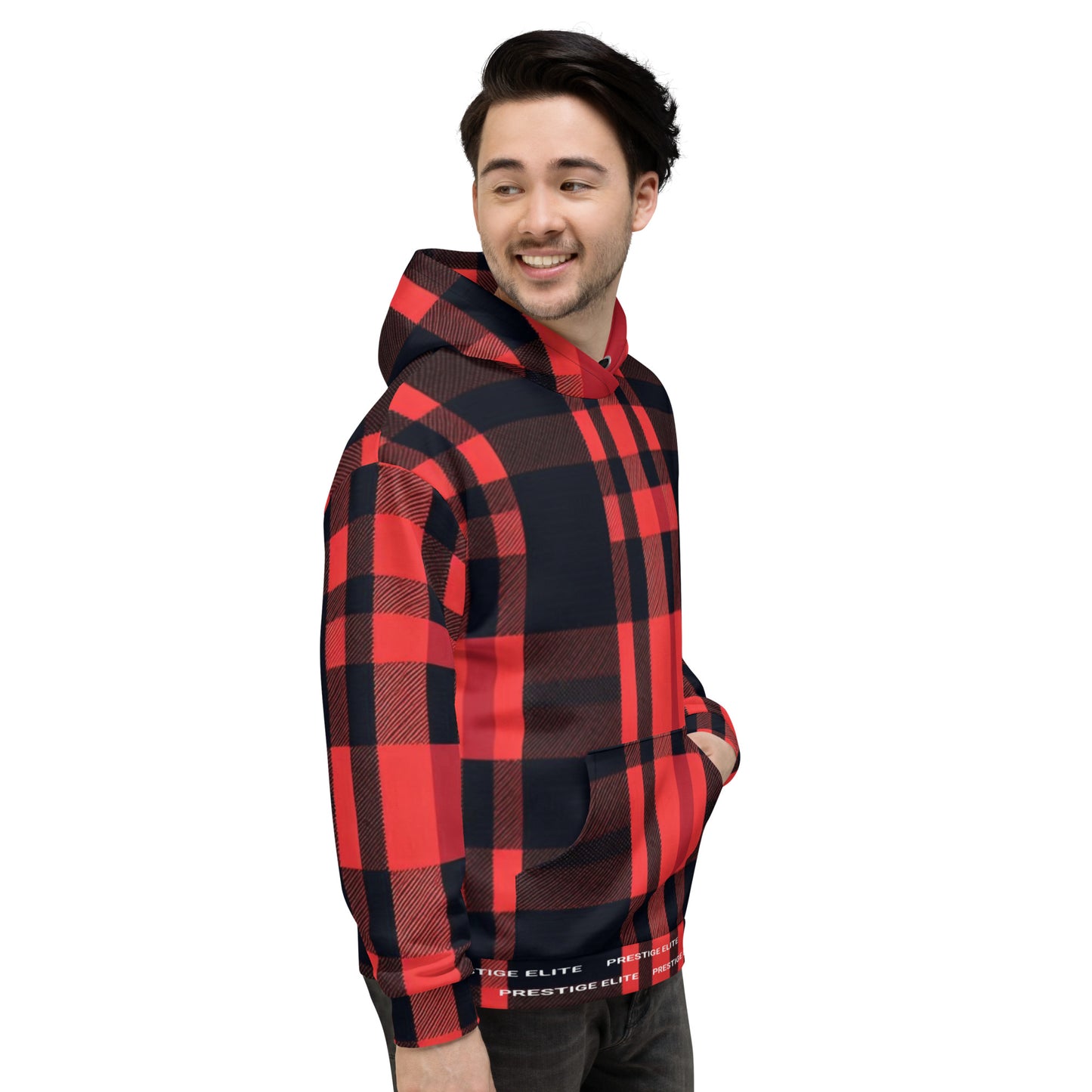 Men's Red and Black Plaid Hoodie