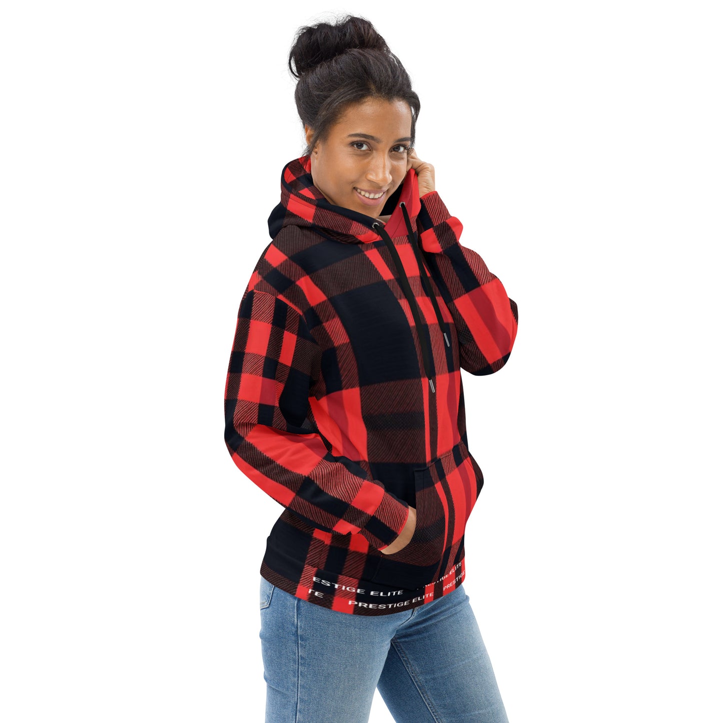 Women's Red and Black Plaid Hoodie